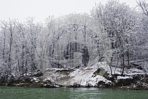Isar river in wintertime with snow