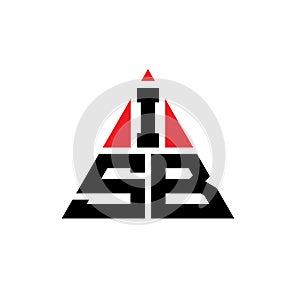 ISB triangle letter logo design with triangle shape. ISB triangle logo design monogram. ISB triangle vector logo template with red