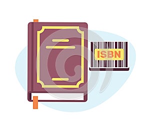 ISBN sign next to book. Barcode for scanning, international publishing identificatory. Commercial standard literature photo