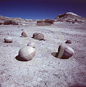 Ischigualasto rock formations in Valle de la Luna, Argentina. cancha bochas photo