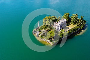 Iseo Lake IT, Island of Loreto, aerial