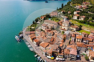 Iseo Lake IT, Peschiera Maraglio, aerial