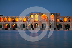 Isfahan, Iran - 15th june, 2022:Old Khajoo bridge, across the Zayandeh River in Isfahan, Iran