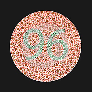 Ishihara test for color blindness. Color blind test. Green number 96 for colorblind people. Vector illustration.