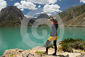 Iskander Kul blue mountain lake in the Fan mountains, Tajikistan