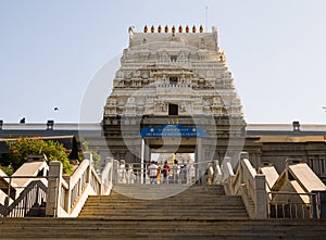 ISKCON Krishna temple,Bengaluru,India.Front View,ancient hindu architecture.Janmashtami festival takes place in this temple