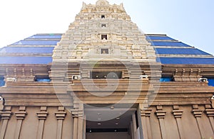 ISKCON Radha Krishna temple,Bangalore,India. View from below and front view of hindu temple.Janmashtami celebrations happen here