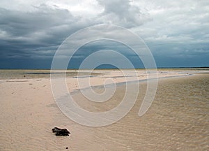 Isla Blanca beach under stormy skies on the Isla Blanca peninsula Cancun Mexico