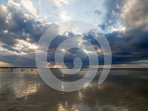 Isla Blanca, Cancun, Mexico, South America: [Sunset at natural island near Cancun, clear waters, lagoon, tourist destination, Cari