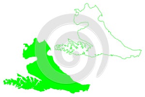 Isla Grande de Tierra del Fuego island Argentine Republic, Republic of Chile, South and Latin America map vector illustration,