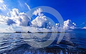 Isla Mujeres panorama view from speed boat in Cancun Mexico