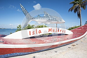 Shark statue in the city of Isla Mujeres, icono of the island