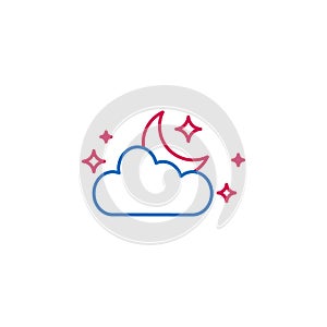 Islam, crescent moon stars and cloud 2 colored line icon. Simple blue and red element illustration. Crescent moon stars and cloud