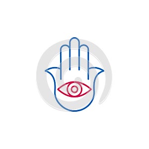 Islam, hamsa hand 2 colored line icon. Simple blue and red element illustration. Islam, hamsa hand concept outline symbol design
