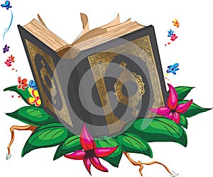 Islam Holy Book Quran Moslem Arab Cartoon Drawing Vector Illustration photo