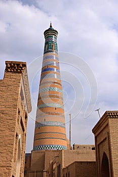 Islam Khoja Minaret symbol of the city. Khiva, Uzbekistan, Central Asia