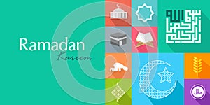 Islam koran ramadan kareem flat icon card