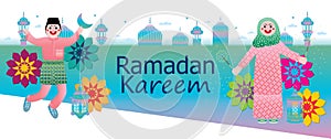 Islam lantern cartoon banner geometric decor