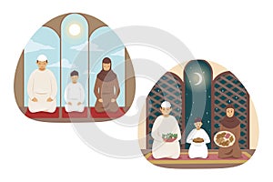 Islam, prayer, family, religion set concept