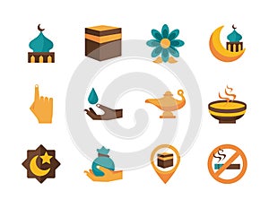 Islam religion set flat style icons