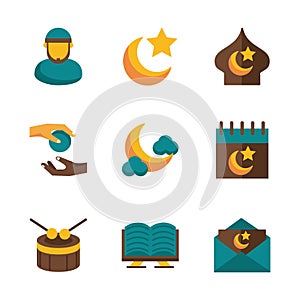 Islam religion set flat style icons