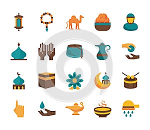 Islam religion set flat style icons