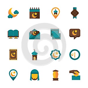 Islam religion set flat style icons