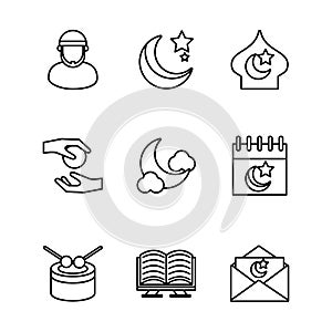 Islam religion set line style icons