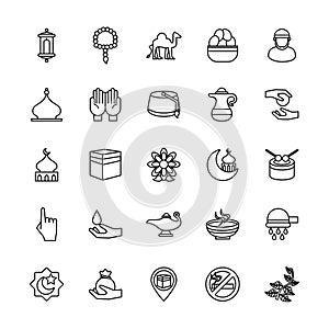 Islam religion set line style icons