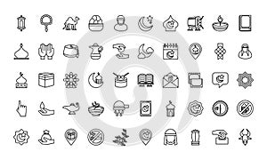 Islam religion set line style icons