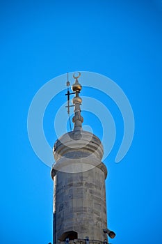 Mosque minaret and blue sky