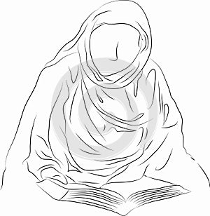 Islam woman reading line drawing