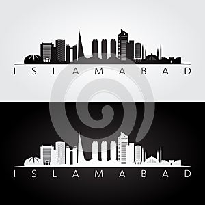 Islamabad skyline and landmarks silhouette photo