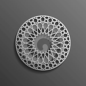 Islamic 3d on dark mandala round ornament background architectural muslim texture design . Can be used for brochures