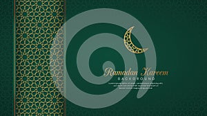 Islamic Arabic Green Luxury Background with Geometric pattern and Beautiful Ornament