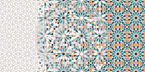 Islamic, arabic mosaic repeating vector border, pattern, background.