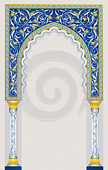 Islamic arch design in classic blue color photo