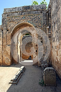 An Islamic arched doorway at the ancient site of Chellah in Morocco.