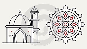 Islamic Architectural Elements: Mosque Dome and Geometric Patterns, vector design Generative AI