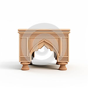 Islamic Art Inspired Carved Wooden Table With Black Pillar photo