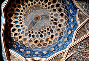 Islamic art motifs mosques ceiling. muqarnas, tile art, Persian blue ceramics, Arabic calligraphy