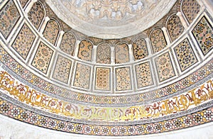 Islamic art patterns on a historic mosque wall
