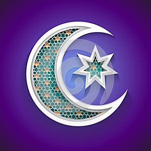 Islamic background for ramadan - 3d crescent moon and star icon