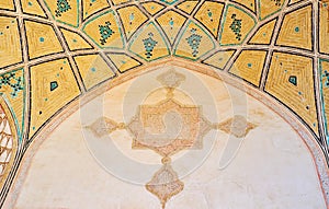 Islamic calligraphy on wall of Agha Bozorg Mosque, Kashan, Iran