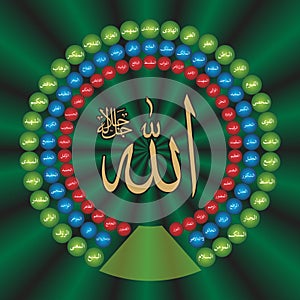 Islamic Calligraphy Wallpaper Poster 99 Names of Allah