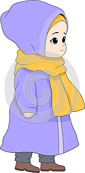 Islamic cartoon illustration image, Muslim girl wearing a hijab walking towards the mosque place of worship