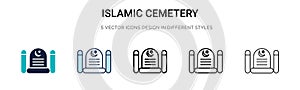 Islamic cemetery icon in filled, thin line, outline and stroke style. Vector illustration of two colored and black islamic