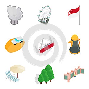 Islamic country icons set, isometric style