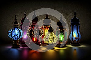 Islamic decoration background with lantern and crescent moon luxury style, ramadan kareem, mawlid, iftar, isra miraj, eid al fitr