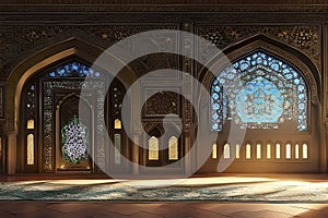 Islamic decoration background with lantern and crescent moon luxury style, ramadan kareem, mawlid, iftar, isra miraj, eid al fitr